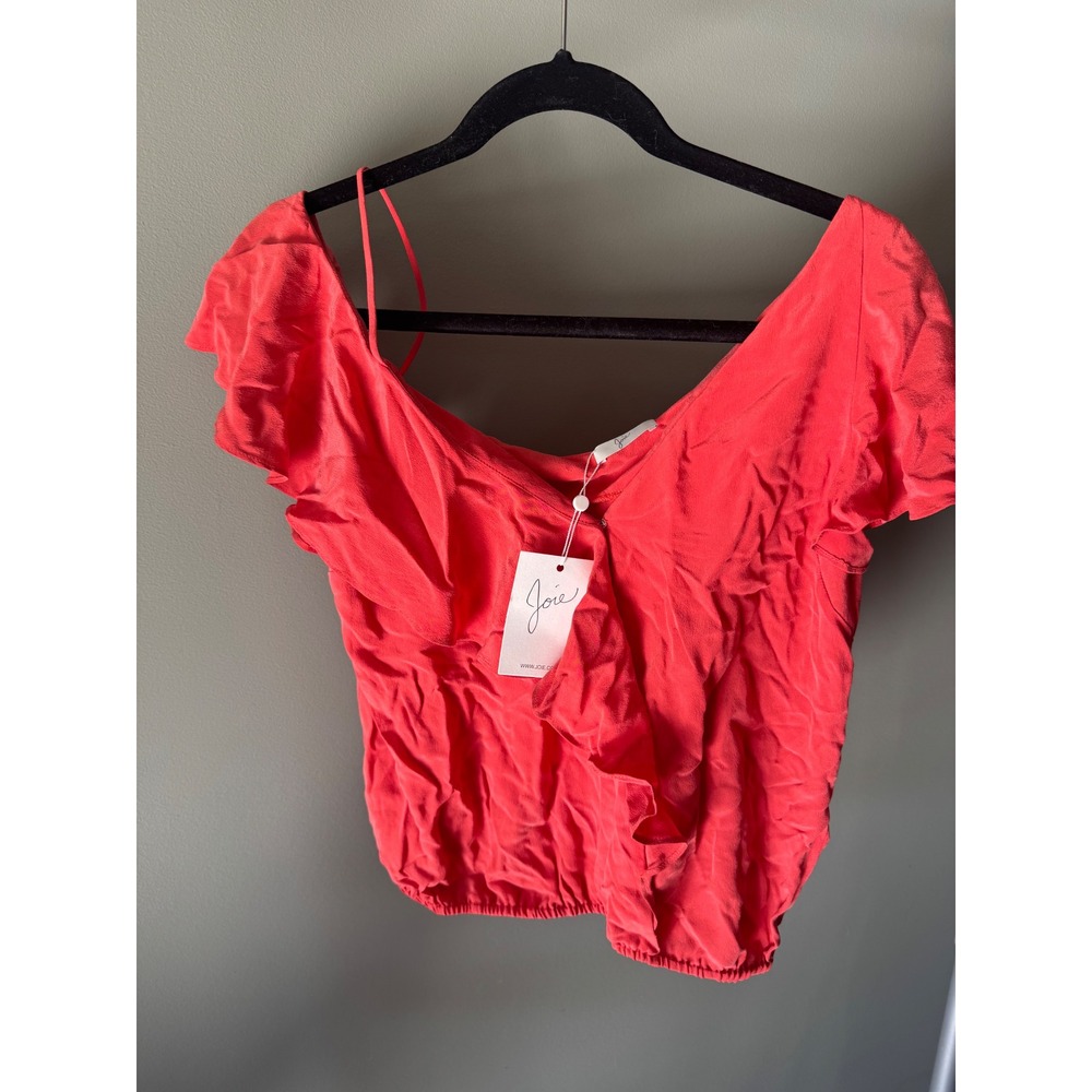 NWT Joie Roma Red Ruffled Off-Shoulder Top, Cap‎ Sleeves Blouse, Resort 17